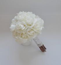 wedding photo - White Rose Bouquet - Real Touch Wedding Bouquet Rose Bouquet Garden Bouquet Cream Bouquet Bridal Bouquet White Bouquet High Quality Bouquet