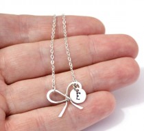 wedding photo -  Sterling silver Bridesmaid Bow Knot Necklaces, With Personalized initial charm, Handmade Bridal Jewelry, Bridesmaid gift, Girlfriend gift