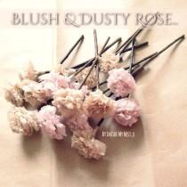 wedding photo - Blush Dusty Rose Tissue Pom Pom Flower Wooden Sticks Vintage Shell Pink Wedding Bouquet Table Centrepiece Flower Favour (Set of 12)