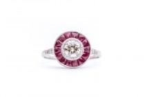 wedding photo - SALE! Art Deco 1.69ct Champagne Diamond & Ruby Target Ring in Platinum