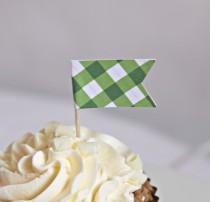wedding photo - Equestrian Party - Cupcake Topper - Green Gingham Plaid- Decorations - Kentucky Derby Party - Birthday Party Decorations  - Appetizer - Polo