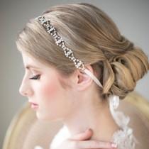 wedding photo - Crystal Ribbon Headband, Wedding Headband, Bridal Rhinestone Headband, Ribbon Headband