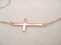 wedding photo - Rose Gold over Sterling silver sideways cross necklace...simple everyday inspirational necklace, bridal jewelry, wedding, bridesmaid gift