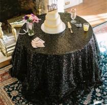 wedding photo - SALE!! Black sequin tablecloth, table runner, or table overlay. Wedding tablecloth, glitz, gatsby themed, glam