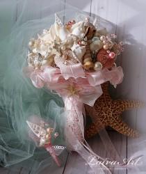 wedding photo - Beach Shell Bouquet Starfish Bouquet Blush Pink Beach Wedding Bouquet Seashell Wedding Bouquet with Boutonniere 