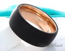 wedding photo - Tungsten Ring Rose Gold Black Ring Wedding Band Tungsten Carbide 9mm Mens Womens Tungsten Ring Wedding Band Anniversary Promise Comfort Fit
