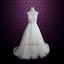 wedding photo - Strapless Chantilly Lace Tulle A-line Wedding Dress 