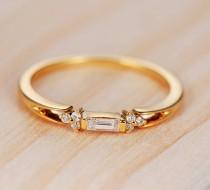 wedding photo - Baguette Diamond Ring in 14k Yellow Gold,Diamond Engagement Ring,Diamond Wedding Ring,Diamond Band Ring,Solitaire Diamond Ring,Promise Ring