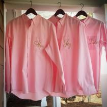 wedding photo - Set of 10 Adult Embroidered Button Downs .  Monogrammed Oversized Shirts