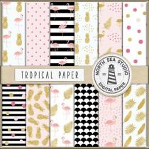 wedding photo - Exotic Digital Paper, Tropical Backgrounds, Summer Patterns, Flamingo, Pineapple, Summer, Birds, Leaves, Coupon Code: BUY5FOR8