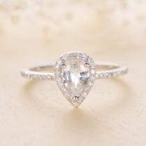 wedding photo - Engagement Ring Pear, White Sapphire, Pear Shaped Engagement Ring, Pear Shaped Ring,White Sapphire Engagement Ring,White Sapphire Bridal Set