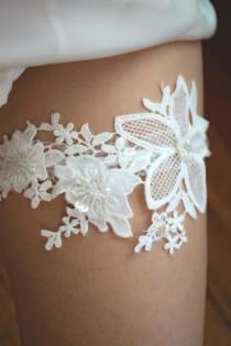 wedding photo - Lace pearl crystal beaded lace wedding garter; bridal garter