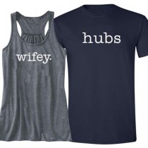 wedding photo - Block Wifey {with Heart} And Hubs Tank And T-Shirt Set 