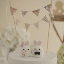 wedding photo - Bunny and Rabbit  wedding cake topper