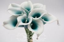 wedding photo - Real Touch Picasso Oasis Teal Calla Lilies for Bridal Bouquets, Wedding Centerpieces, Home Decorations, Boutonnieres, Corsage