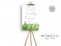 wedding photo - Tropical Wedding Welcome sign, palm beach wedding welcome sign printable, Elegant green reception sign printable, The Aura collection