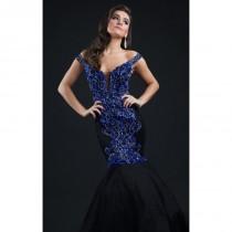 wedding photo - Black/Royal Off-The-Shoulder Gown by Rachel Allan Couture - Color Your Classy Wardrobe