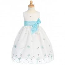 wedding photo - Tiffany Blue Embroidered Butterfly Organza Dress w/Taffeta Waistband Style: LM620 - Charming Wedding Party Dresses