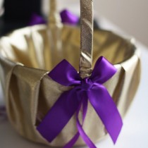 wedding photo -  Gold Flower Girl Basket \ Gold Purple Wedding \ Purple Wedding Basket \ Gold Wedding Basket \ Purple Girl Basket \ Wedding Ceremony Basket - $33.00 USD