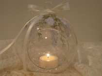 wedding photo - Tealight Glass Hanging Globe Hydrangea colored Wisteria