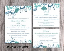 wedding photo -  Wedding Invitation Template Download Printable Wedding Invitation Editable Invitation Floral Boho Wedding Invitation Blue Invitations DIY