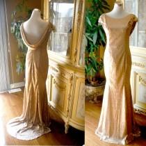 wedding photo - Champagne gold sequin bridesmaid dress, cowl back sequin dress