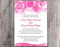 wedding photo -  Watercolor Wedding Invitation Template Download Printable Invitations Floral Boho Invitation Editable Pink Invitations Rose Invitation DIY