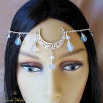 wedding photo - Silver Opalite Moon Circlet, Moon Headpiece, Headdress, Moon Goddess, Pagan, Wiccan, Wicca, Festival, Handfasting, Head Jewellery, Wedding