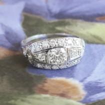 wedding photo - Art Deco Vintage 1930's Old European Cut Diamond Engagement Anniversary Wedding Ring Platinum