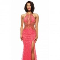 wedding photo - Watermelon Beaded Lace Gown by Johnathan Kayne - Color Your Classy Wardrobe