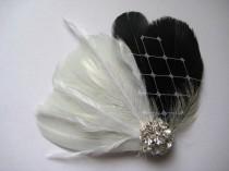 wedding photo - Wedding Bridal Bridesmaid White Black Grey Feather Rhinestone Jewel Veiling Head Piece Hair Clip Fascinator Accessory