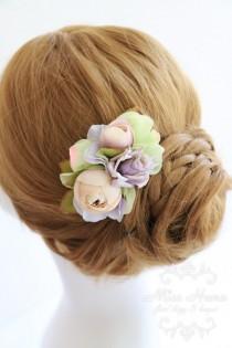 wedding photo - Bridal Hair Accessory, Silk Flower Hair clip headpiece, ivory purple hydrangea flower, Bridesmaid, Rustic Romantic outdoor wedding woodland