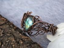 wedding photo - Labradorite Copper bracelet - Elegant wire wrapped bracelet - Wreathed Art Nouveau bracelet