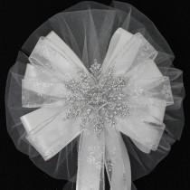 wedding photo - Silver Glitter Snowflake Wedding Pew Bow - Church Wedding Bows
