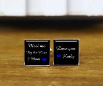 wedding photo - Meet Me At Cufflinks, Love You, Custom Your Wording, Name, Date, Personalized Wedding Cufflinks, Square Cufflinks & Tie clip, Creative Gift