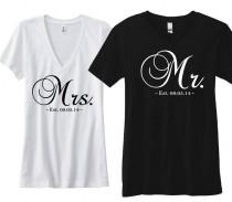 wedding photo - Cute Couple Shirts Mrs. And Mr. Est. 09.05.14  By WriteWedding