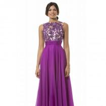 wedding photo - Purple Beaded Chiffon Gown by Temptations - Color Your Classy Wardrobe