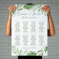 wedding photo - green wedding seating plan table printable wedding seating chart greenery seating arrangements leafy wreath personalized seating table plan