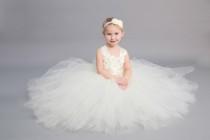 wedding photo - Flower girl dress - Tulle flower girl dress - Ivory Dress - Tulle dress-Infant/Toddler - Pageant dress - Princess dress - Ivory flower dress