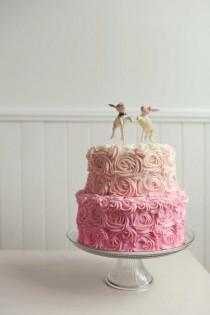 wedding photo - Rabbits in Love Wedding cake topper with Pink accents for your Rustic Wedding Made to order