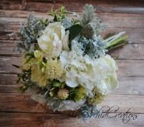 wedding photo - Wedding Bouquet, Garden Bouquet, Vintage Inspired, Dusty Miller, Ranunculus Bouquet, Rustic Wedding Bouquet, Outdoor Wedding, Silk Bouquet