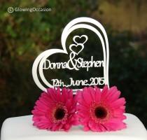 wedding photo - Personalised "2 Name" Heart Wedding Cake Topper - Personalise with 2 Names up to 7 Characters Long each & The Wedding Date.