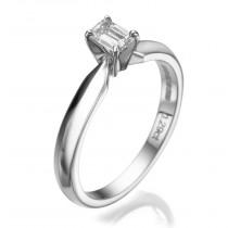 wedding photo - Emerald Cut Engagement Ring, 0.29 CT Diamond Solitaire Ring, 18K White Gold Ring, Solitaire Engagement Ring Size 5.5