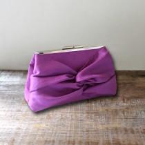 wedding photo - Knot Bow Bridesmaid Clutch With Metal Frame- Purple Plum, Gray, Ivory, Pink and More- 32 Colors
