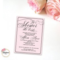 wedding photo - Let's Shower the Bride Pink and Black Elegant Bridal Shower Invitation Printable Digital