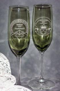 wedding photo - Irish Claddagh Wedding Toasting Champagne Flutes