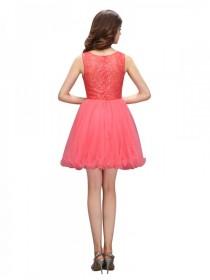 wedding photo - Popular Bateau Sleeveless Short Coral Prom Dress with Beading Lace Top