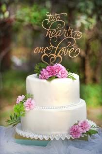 wedding photo - Wedding Cake Topper  Two Hearts One Love