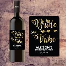 wedding photo - BRIDE TRIBE WINE Bottle Label - Bachelorette Party Wine Label Gift, Invite, Favor, Faux Gold