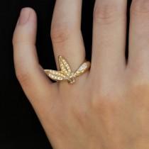 wedding photo - leaf Engagement Ring, Unique Engagement ring, Gold Leaf Ring, 14K gold ring, Leaves Ring, Art Deco ring, Promise Ring, Jewelry Gift, RS-1065